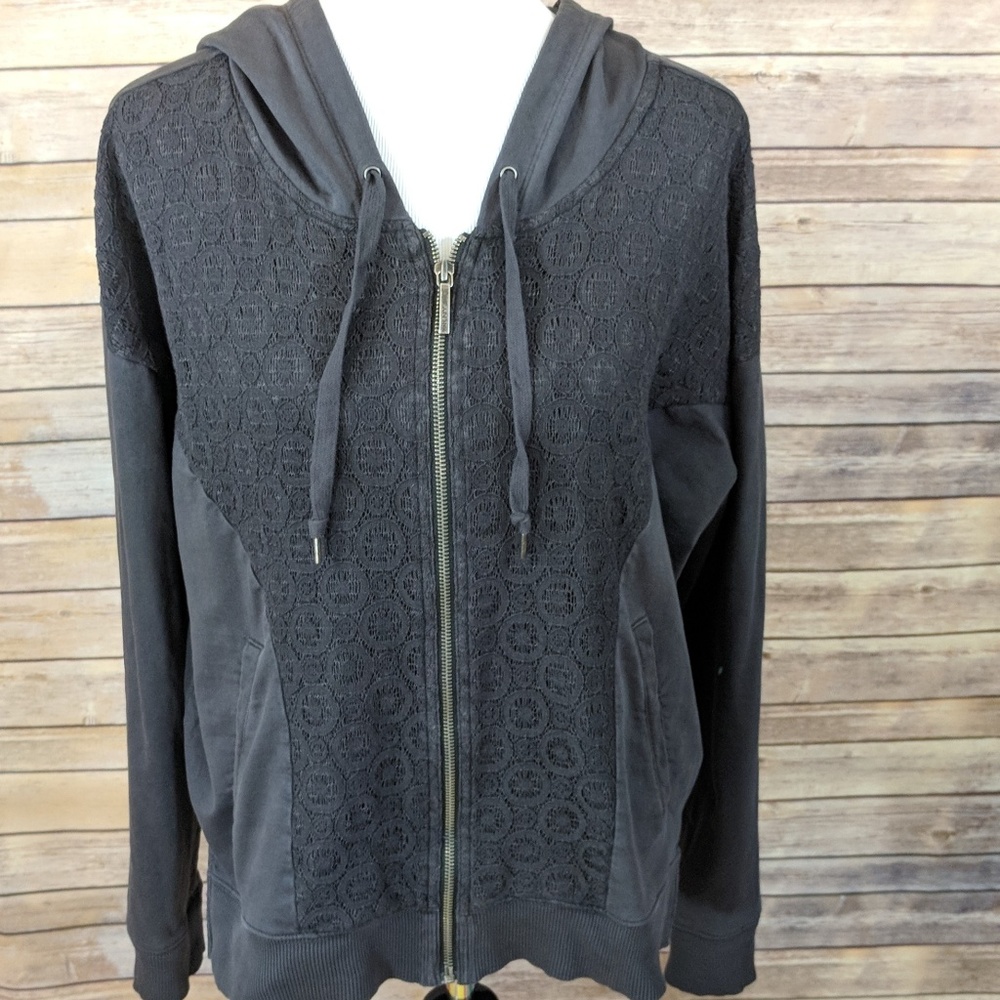 EUC Dkny jeans BLACK and BLACK lace hoodie size XL